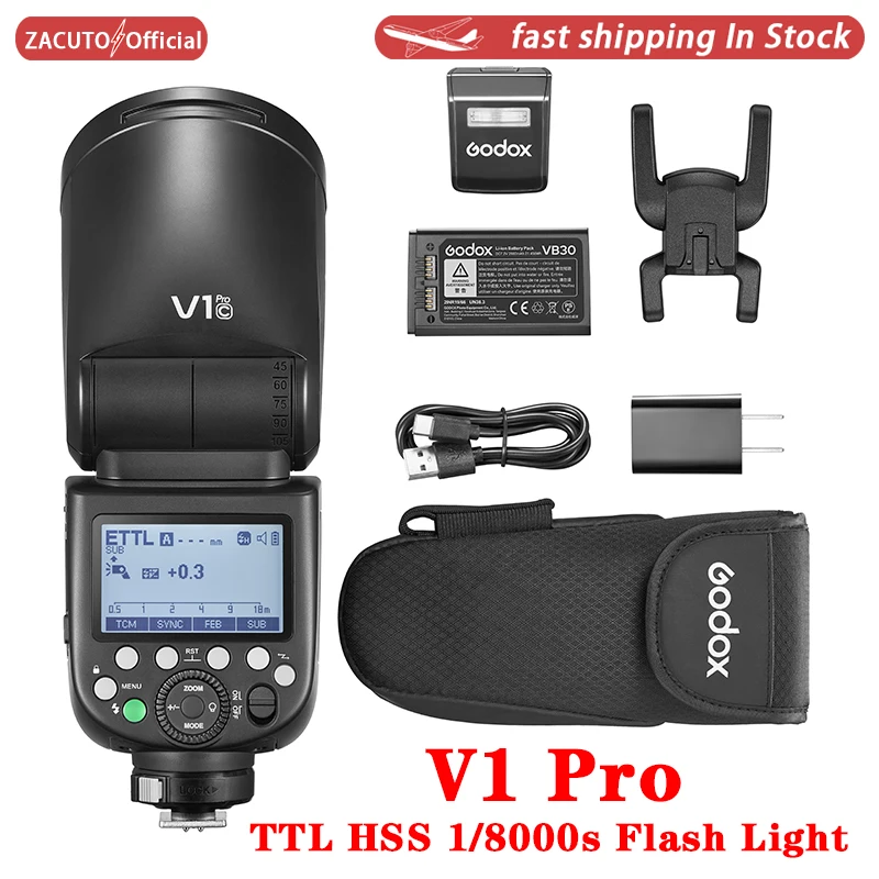 Godox V1 Pro Ttl Hss 1/8000S Li-Ion Round Head Speedlite Flash Per Canon Nikon Sony Fuji Olympus Camera Flash