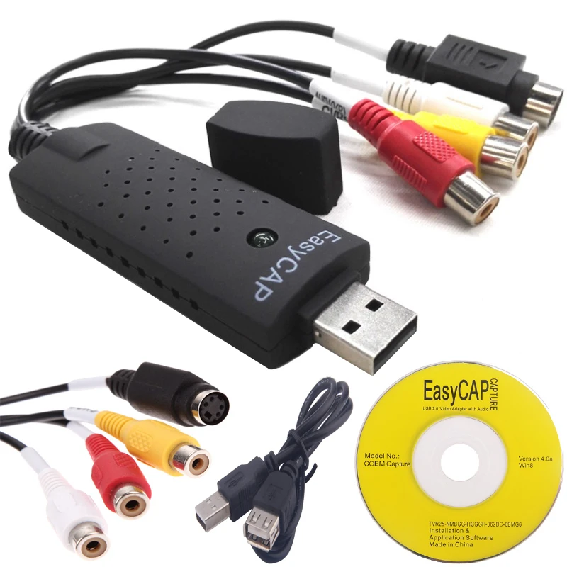 Vaorlo Easycap Adattatore Per Scheda Di Acquisizione Video Usb Tv Dvd Vhs Captura De V Deo Card Audio Av Per Computer/Telecamera Cctv Usb 2.0 Easycap