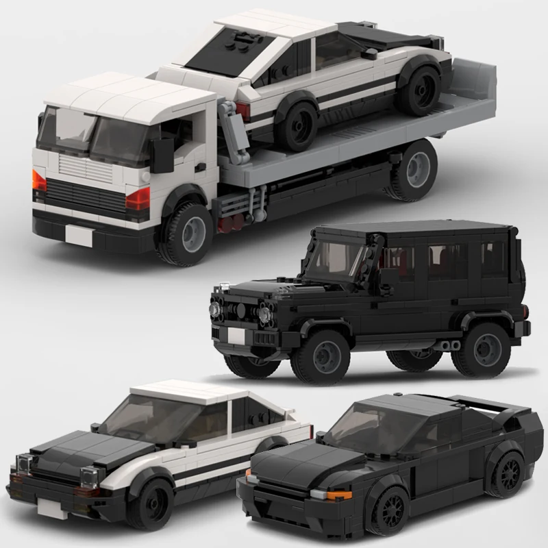 Moc Flatbed Trailer G63 Suv Ae86 Gtr R32 Sports Car Building Blocks Speed Racing Vehicle Mattoni Giocattoli Regali Per Ragazzi Bambini