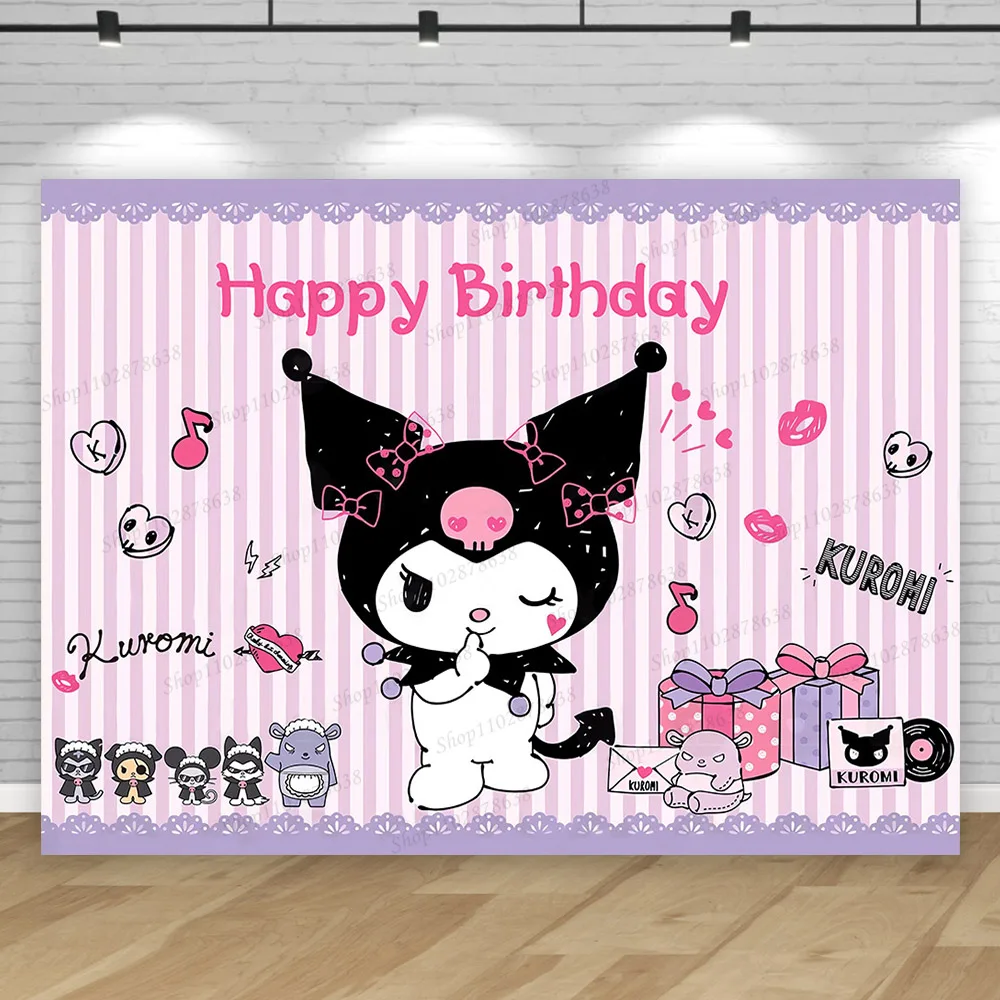 Kuromi Tema Sfondo Hello Kitty Girl Kids 1St Birthday Party Baby Shower Sfondo Fotografia Photo Studio Banner Decor