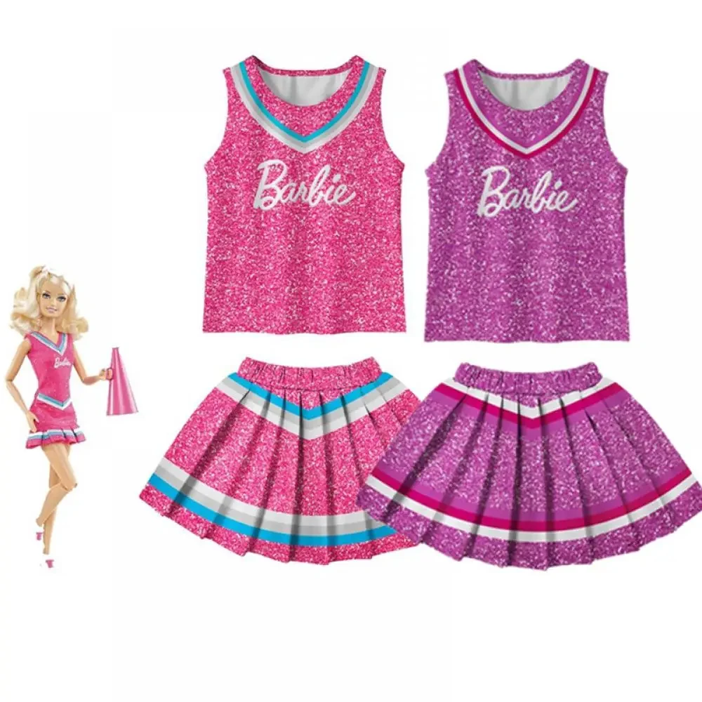 Kawaii Miniso Barbie Anime Cute Child Stage Costumes Girl Cos Abbigliamento Sweet Pink Cheerleading Uniformi Regalo Di Natale Nuovo