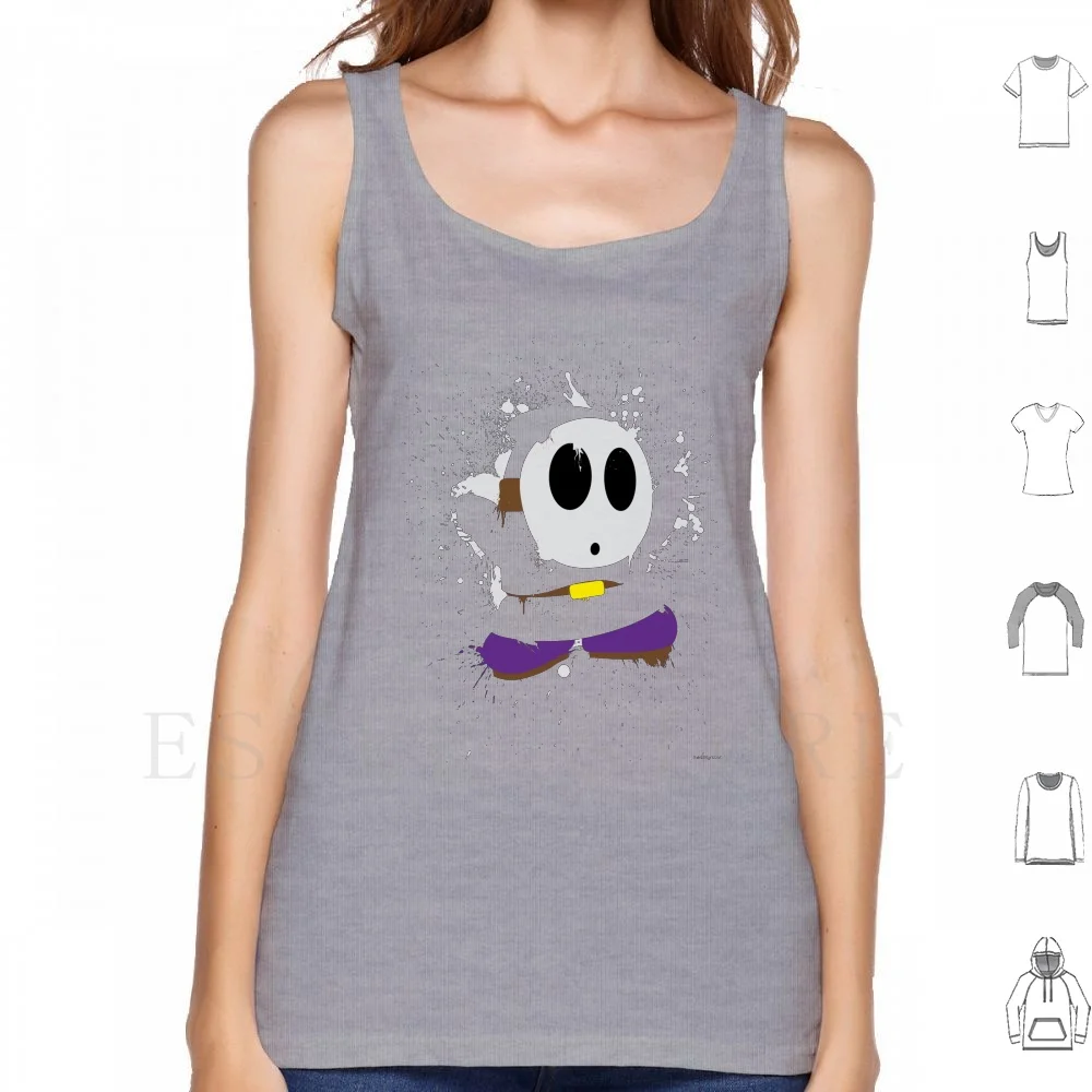 Splattery Shy Guy Style 1 Canotte Gilet Cotton Gaming Super Shy Guy Yoshi Yoshis Island Red Nes Snes Super World Shyguy