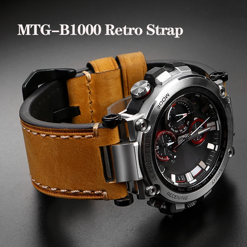 Retro Cinturino In Pelle Adattarsi A G-Shock C-Asio Mtg-B1000 Mtg-G1000 Watch Band Strap 26 Millimetri Modificato Mtgb1000 Classico Braccialetto