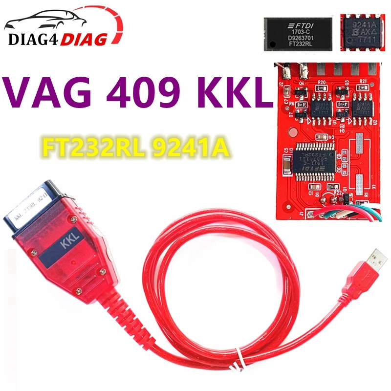 Nuova Scheda Pcb Rossa Reale 9241A Chip Vag Com Kkl Ftdi Ft232Rl Per Vag 409.1 Strumento Usb Obd2 Usb Diagnostic Vag 409 Kkl