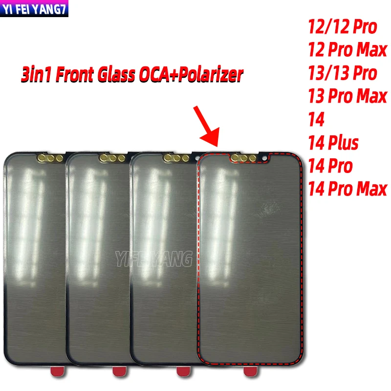 Vetro Esterno Anteriore Con Polarizzatore Oca, Display Touch Replacemet, 3In 1, Per Iphone 14, Per Iphone 12 Pro Max, Per Iphone 14Plus
