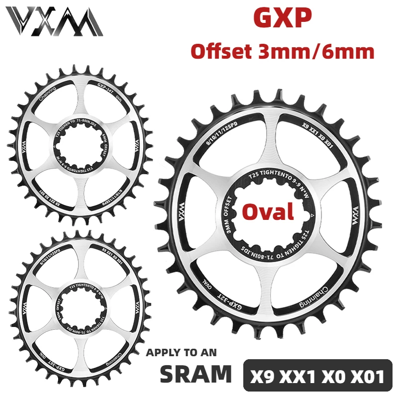 Vxm Manovella Gxp Bicicletta Corona Ovale Offset 3Mm/6Mm 32T 34T 36T Per Sram Gxp Xx1 Eagle X01 Gx X1 1400 X0 X9 S1400 Pignone Mtb