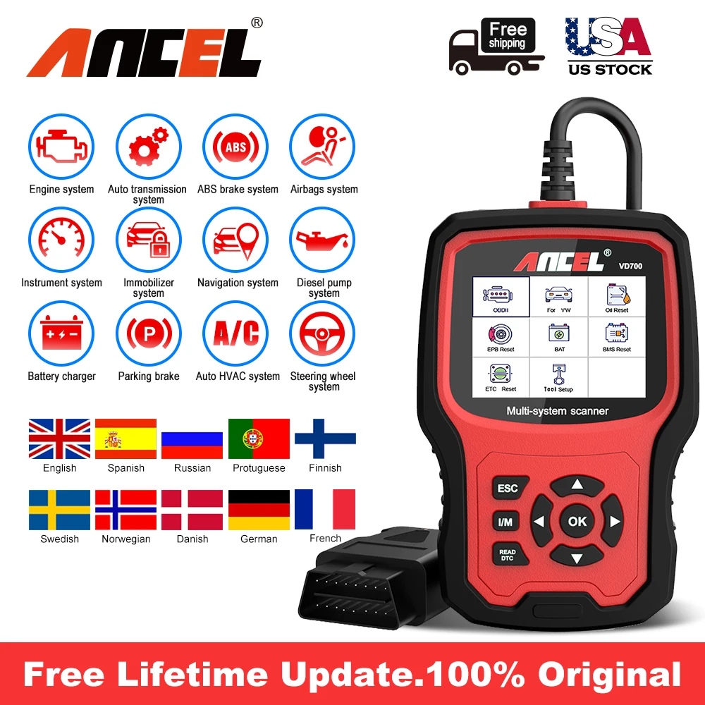 Ancel Vd700 Lettore Di Codici Obd2 Strumenti Diagnostici Del Sistema Completo Airbag Abs Oil Tpms Reset Scanner Automobilistico