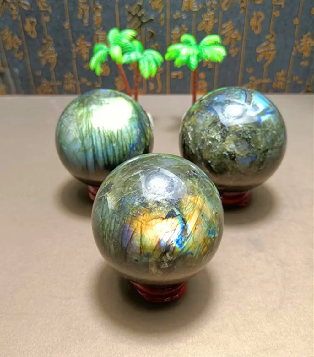 Natural Labrador Stone Crystal Stone Ball Gem Crystal Ball Reiki Home Decoration Trattamento Di Meditazione ++++ Foundation