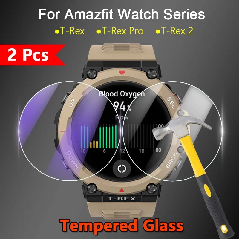 2Pcs For Amazfit T-Rex T Rex 2 Pro Smart Watch 2.5D Hd Clear / Anti Purple Light 9H Tempered Glass Guard Screen Protector Film