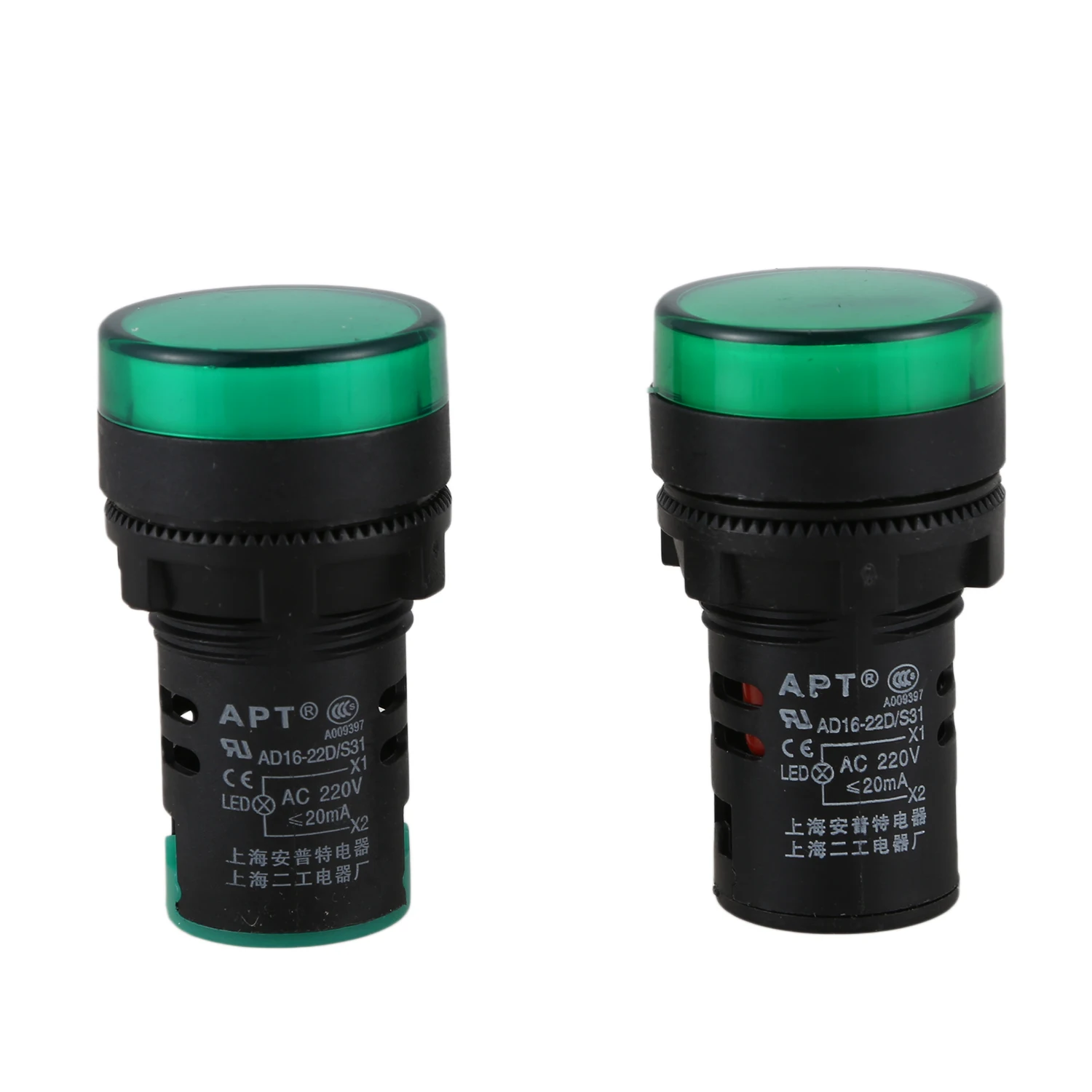 2 Pcs Ac220V Indicatore Di Alimentazione A Led Verde Lampada Spia Spia 22Mm Dia