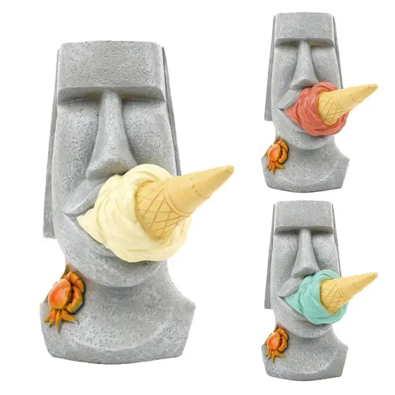 Ice Cream Smashing Moai Statue Desktop Sculpture Isola Di Pasqua Massive Moai Head Fioriera Pot Art Flower Arrangiation Home Decor