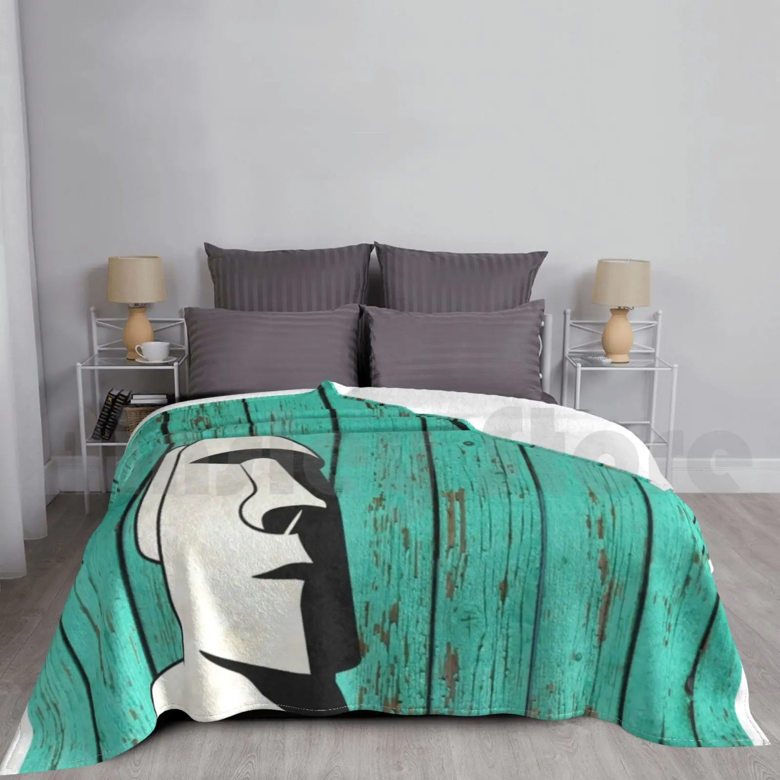 Coperta Idolo Al Minimo Per Divano Letto Viaggio In Legno Isola Di Pasqua Isola Di Pasqua Testa Statua Moai Sea Moon Aggro Lunare