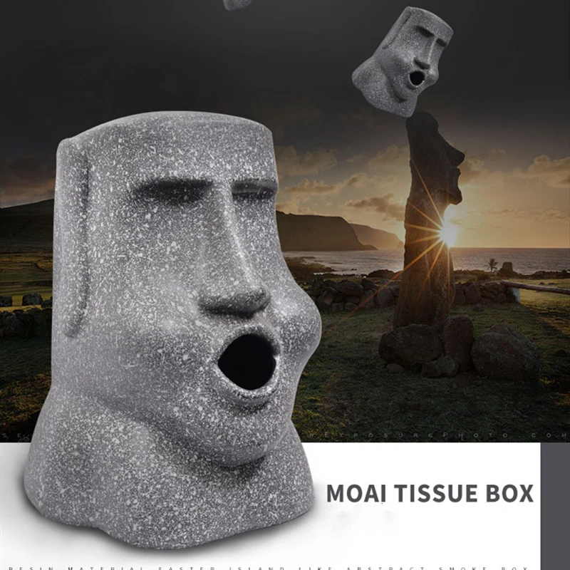 3D Easter Island Moai Paper Holder Creative Tissue Box Stone Figure Paper Holder Carta Igienica Storage Bar Organizzatore Del Bagno