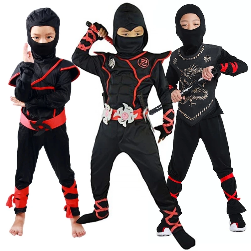 Anime Boy Ninja Costume Bambini Halloween Muscle Ninja Costume Cosplay Pugnale Coltello Freccette Compleanno Carnevale Spadaccino Warr Suit