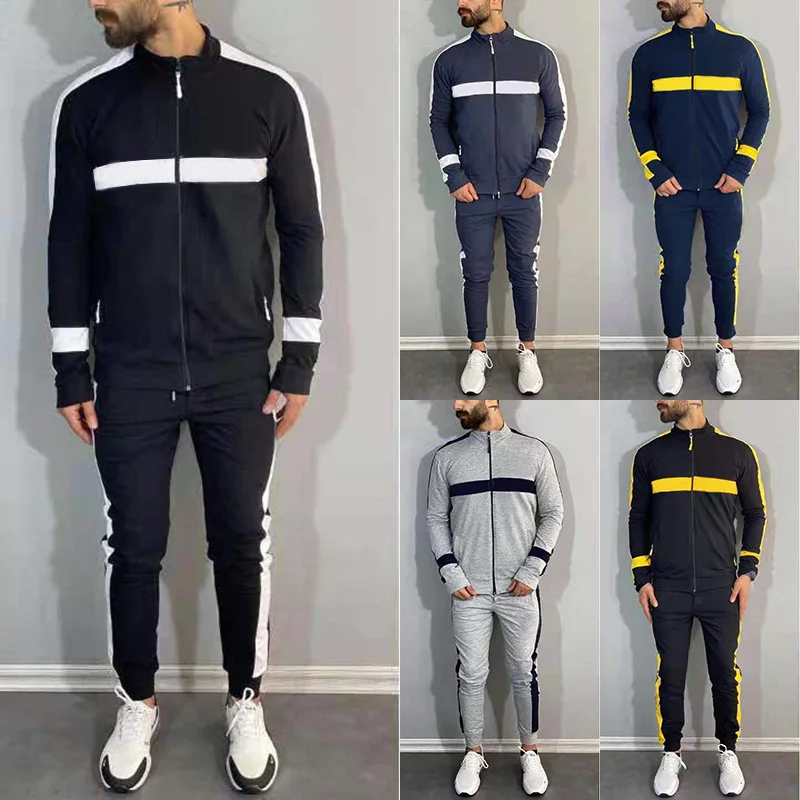 Tuta Sportiva Uomo Bodybuilding Giacca + Pantaloni Set Uomo Tute Sportive Cerniera Collant Abbigliamento Palestra Fitness Running Set Tute Da Uomo