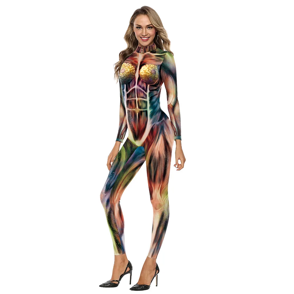 Halloween Zentai Suit Funny Muscle Skull Costume Cosplay Halloween Travestimento Tuta Donna Tuta Anime Party Wear