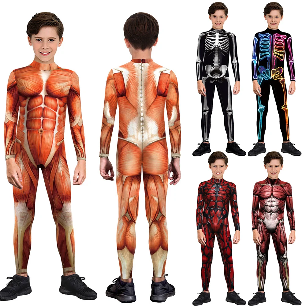 Bambini Muscle Skeleton Superhero Cosplay Body Ragazzi Ragazze Hero Attack On Titan Tuta Halloween Party Game Zentai Suit