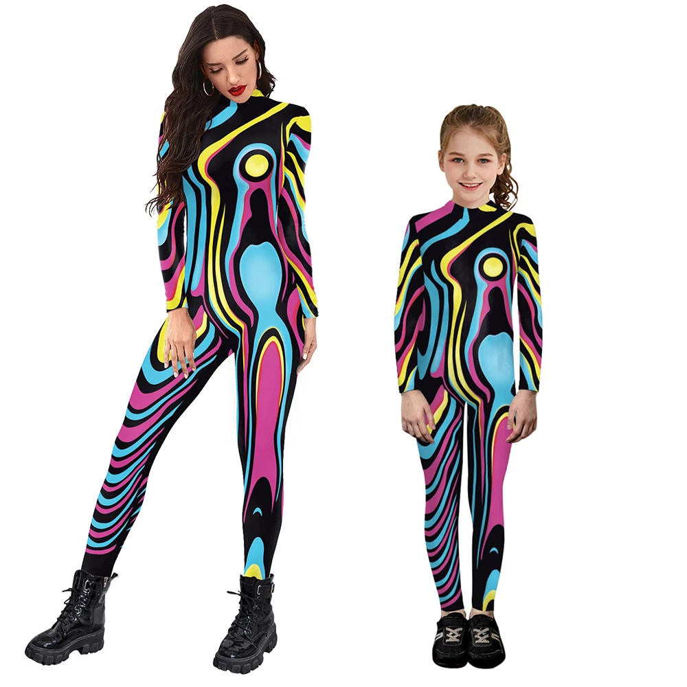 Iootiany Matching Outfits 3D Printed Purim Cosplay Costume Genitore-Figlio Manica Lunga Sexy Body Zentai Muscle Suit