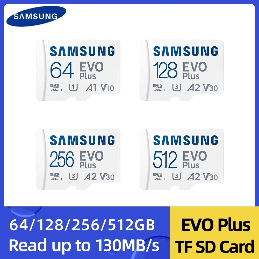 Scheda Di Memoria Samsung Evo Plus 64Gb 128Gb 256Gb 512Gb Ad Alta Velocità 100 Mb/S Micro Sd Classe 10 U3 Tf Card Uhs-I Micro Sd Card