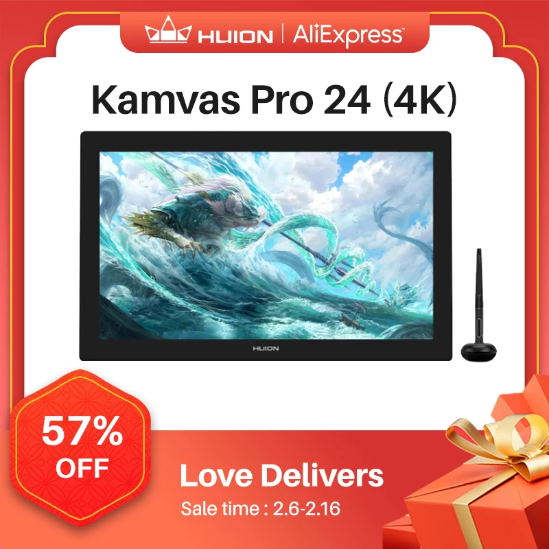 Huion Kamvas Pro 24 4K Uhd Monitor Per Tablet Grafico 23.8 Pollici 140% Srgb 8192 Livello Batteryfree Display Monitor Da Disegno Per Androi