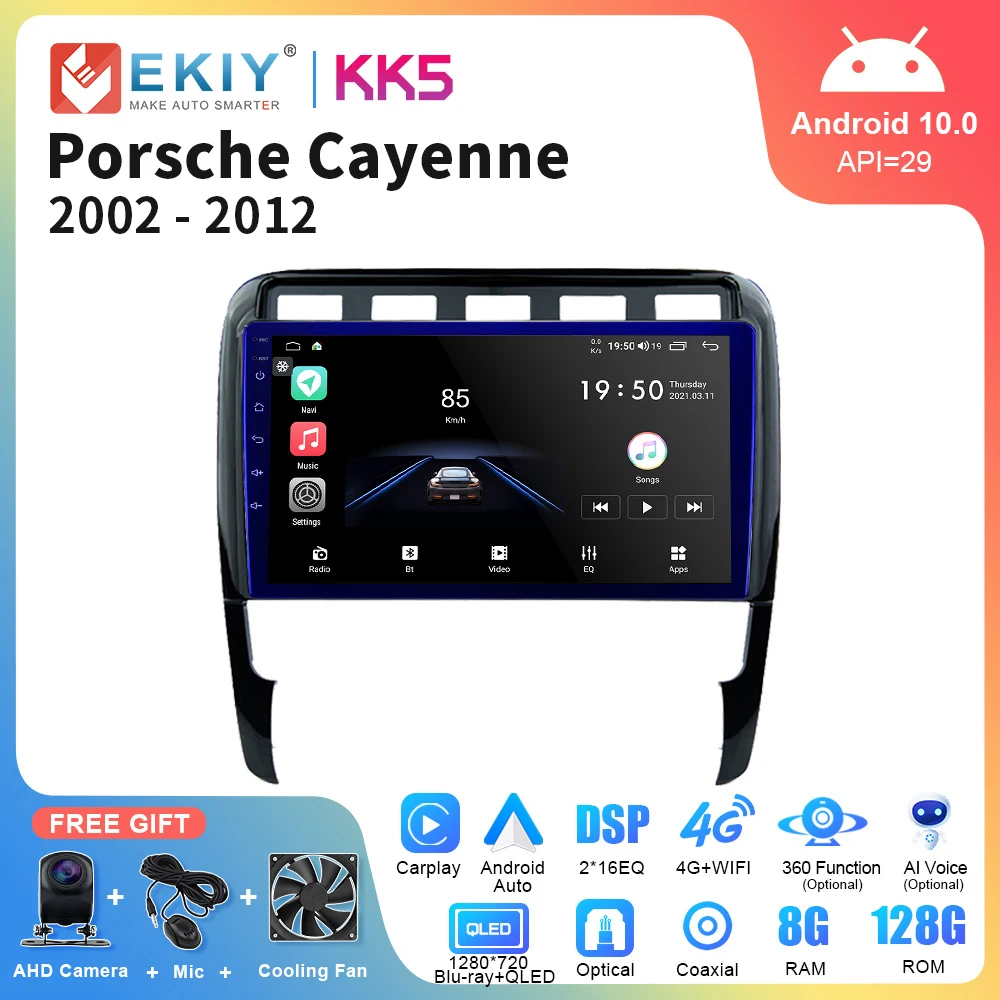 Ekiy Kk5 2Din Autoradio Per Porsche Cayenne 2002-2012 Lettore Multimediale Navigazione Gps Carplay Stereo 4G Riordina Ricevitore Stereo