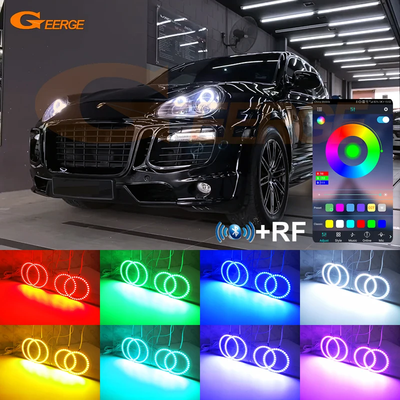 Per Porsche Cayenne 955 9Pa Xenon Headlight Rf Remote Bt App Ultra Bright Multi-Color Rgb Led Angel Eyes Kit Halo Rings