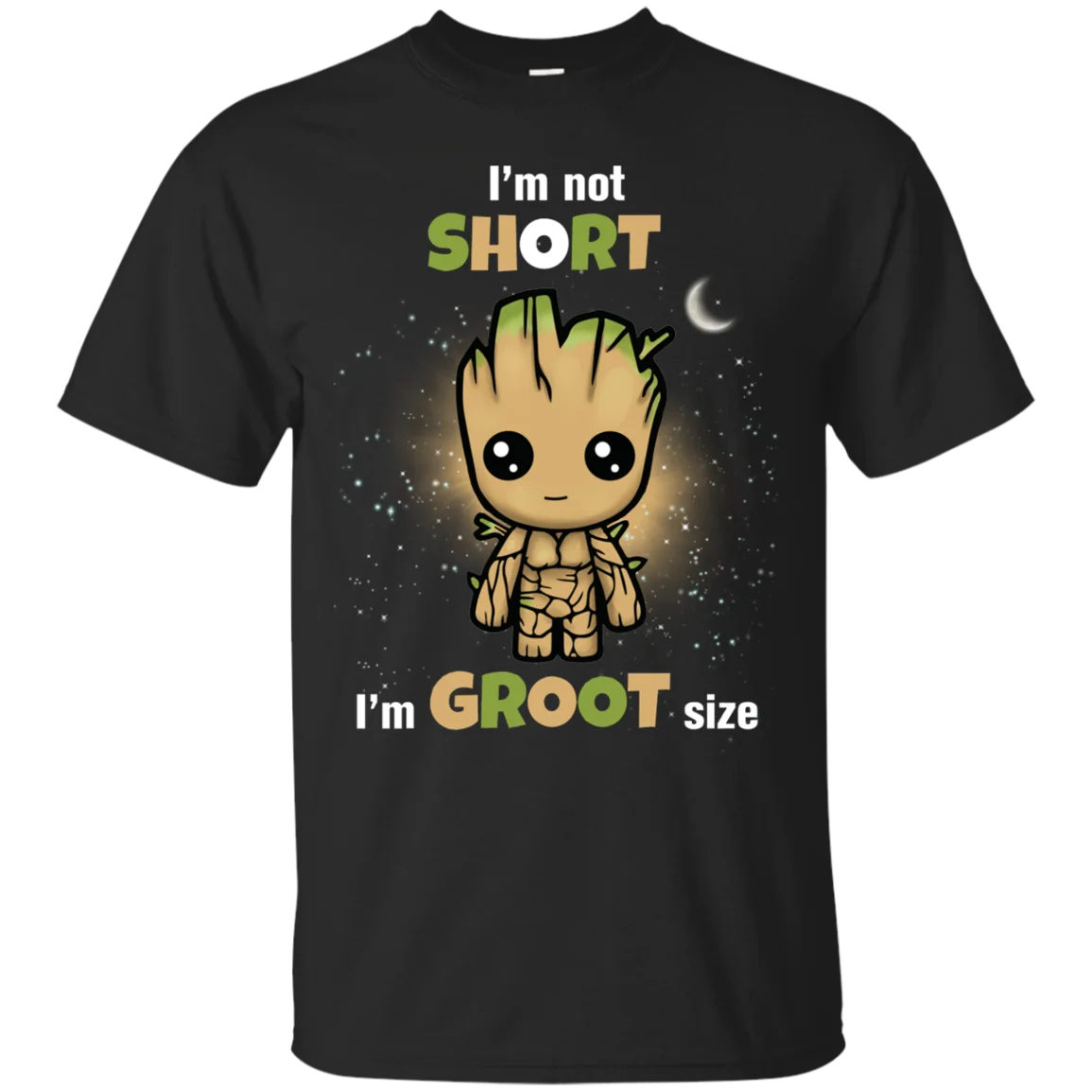 Baby Groot I Not Short I Am Groot Size Tshirt Black Cotton Men Funny 100% Cotton Shirt Tee