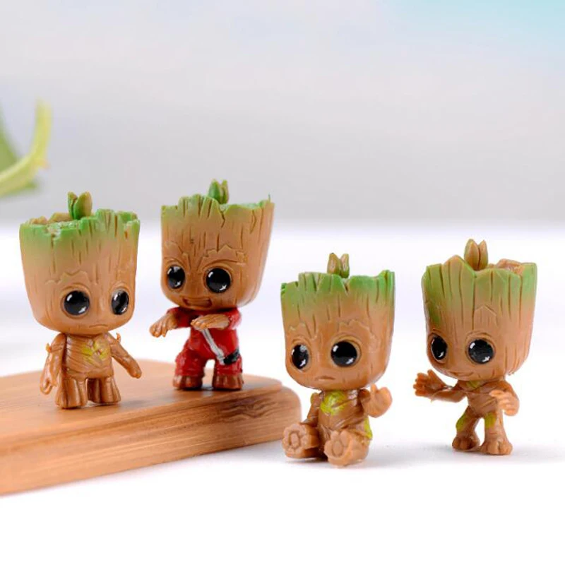 4 Pz/Set Marvel Guardians Of The Galaxy Avengers Tiny Cute Baby Tree Man Model Figure Toys 5Cm