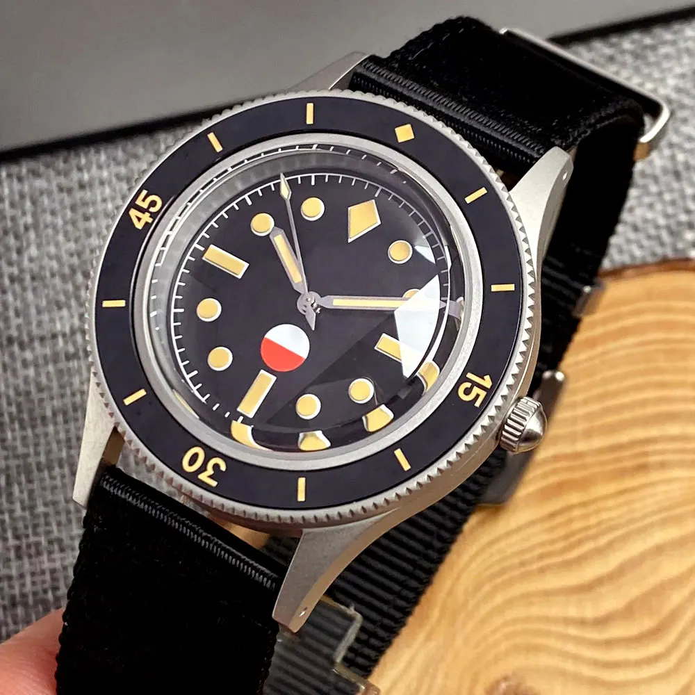 Tandorio Vintage 50-Fathoms Watch Diver Orologio Meccanico Da Uomo S Nh35 Pt5000 Orange Hand Sandblast Case Dome Sapphire Crystal