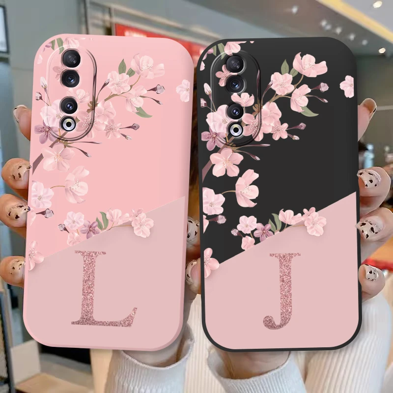 Per Honor 90 Case Elegant Letters Cover Morbida In Silicone Beautiful Cherry Flower Iniziale Alphabet Fundas Per Honor90 Shell Bags