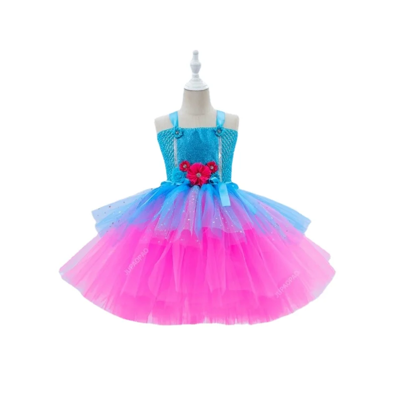Trolls Tutu Dress For Girls Princess Poppy Birthday Costumes For Kids Magic Elves Abiti Di Halloween Girl Fairy Flower Outfits