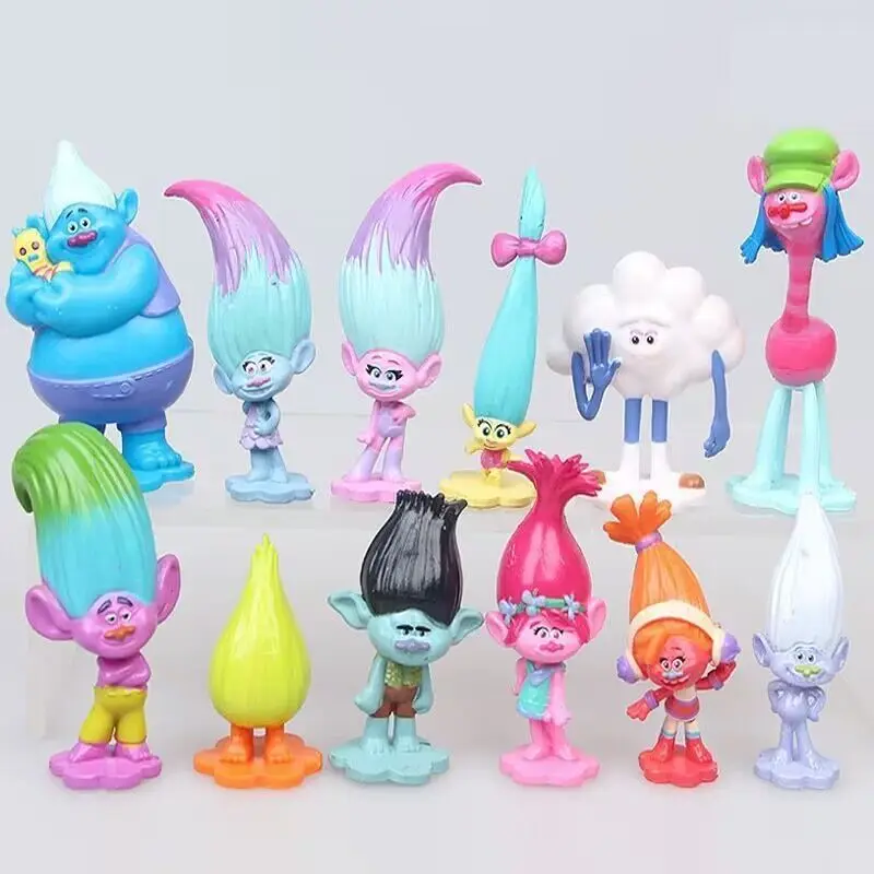6/12Pcs Trolls Figure Toy Bambole Per Capelli Lunghi Film 3-6Cm Ramo Di Papavero Biggie Diamond Smidge Cloud Guy Model Cartoon Character Gifts