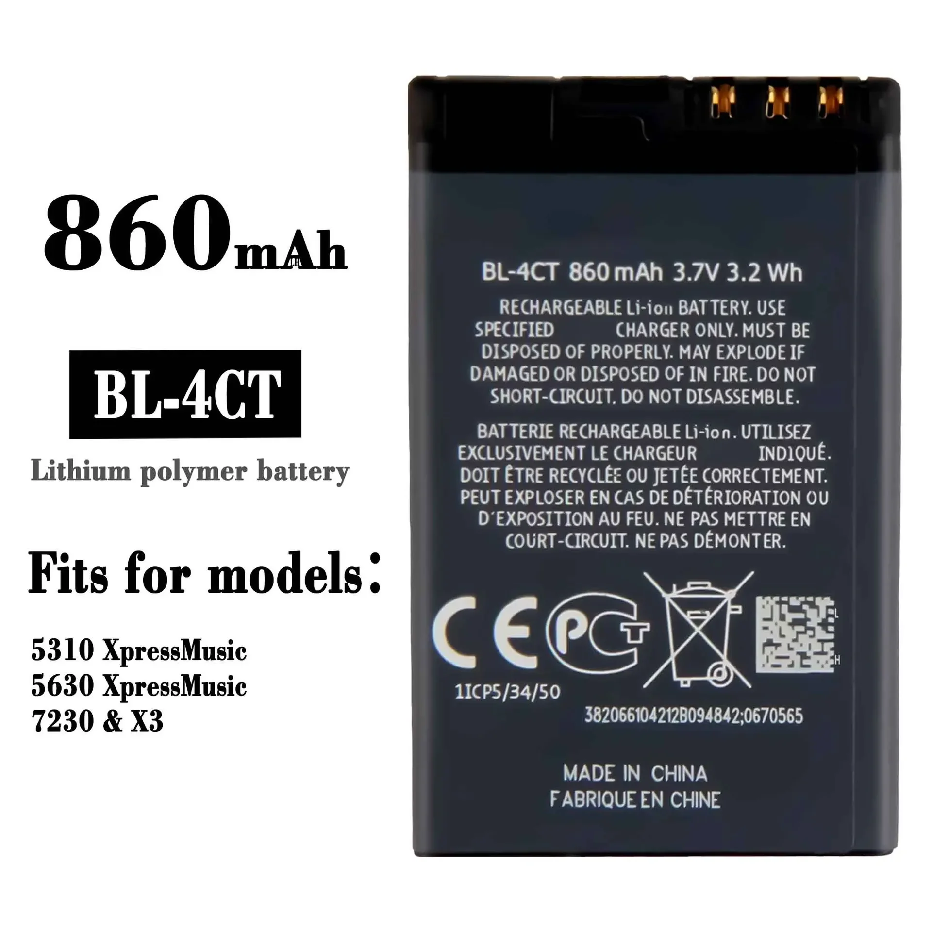 Bl-4Ct Batteria Di Ricambio Per Nokia 5310 5630 7230 X3 Bl-4Ct 860Mah Cellulare Bateria Al Litio Integrata Di Alta Qualità