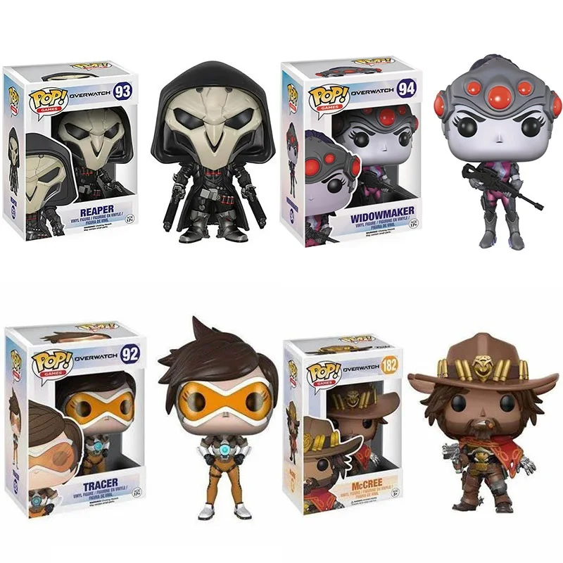 Funko Pop Overwatch Reaper 93 # Widowmaker 94 # Tracer 92 # Mccree 182 # Vinyl Doll Action Figure Model Toys Bambini Regali Di Compleanno