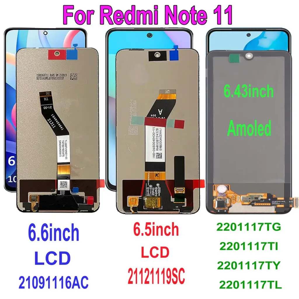 Originale Per Xiaomi Redmi Note 11 21121119Sc 2201117Tg 21091116Ac 2201117Ty Display Lcd Touch Screen Digitizer Assembly Hongmi