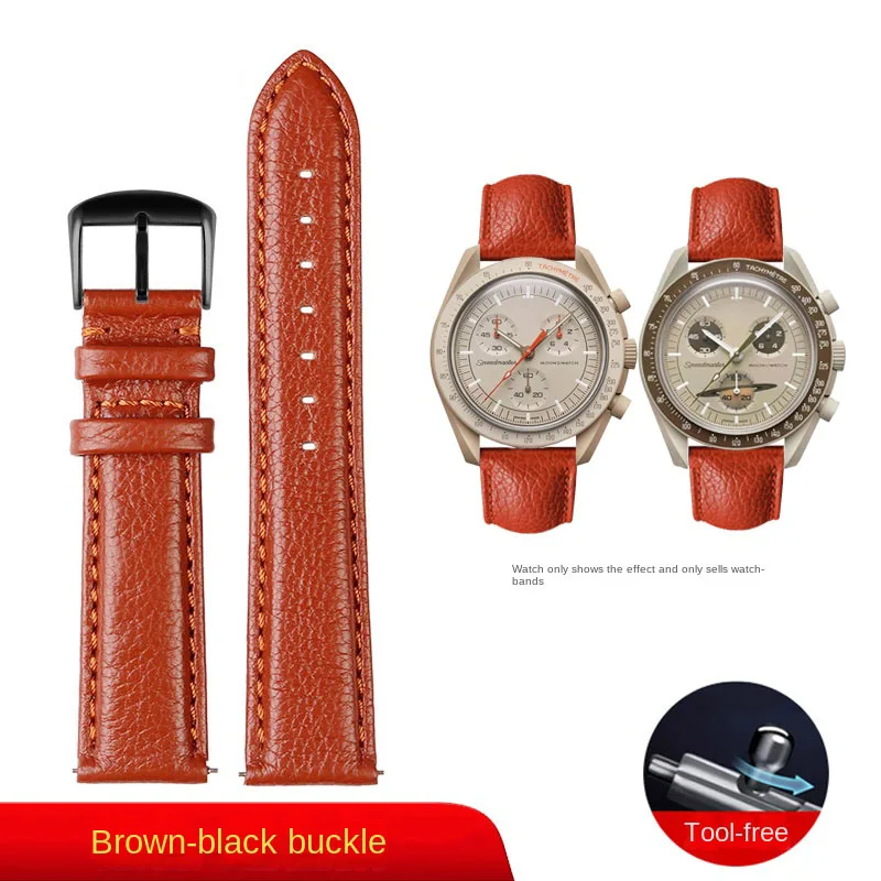 Nuovo Cinturino In Vera Pelle Litchi Grain 20Mm Per Omega Per Bracciale Con Cinturino Epicicloidale Moonsswatch Con Marchio Co-Branded
