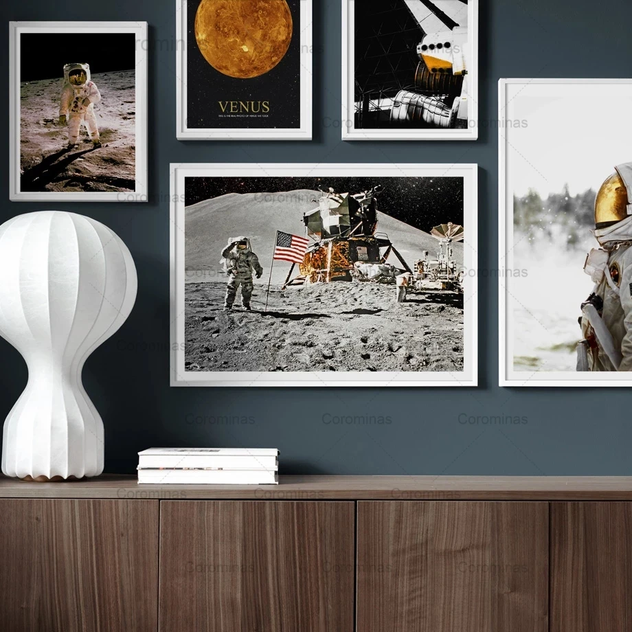 Astronauta Rocket Moon Space Wall Art Canvas Painting Vintage Nordic Posters And Prints Pictures For Living Room Home Decoration