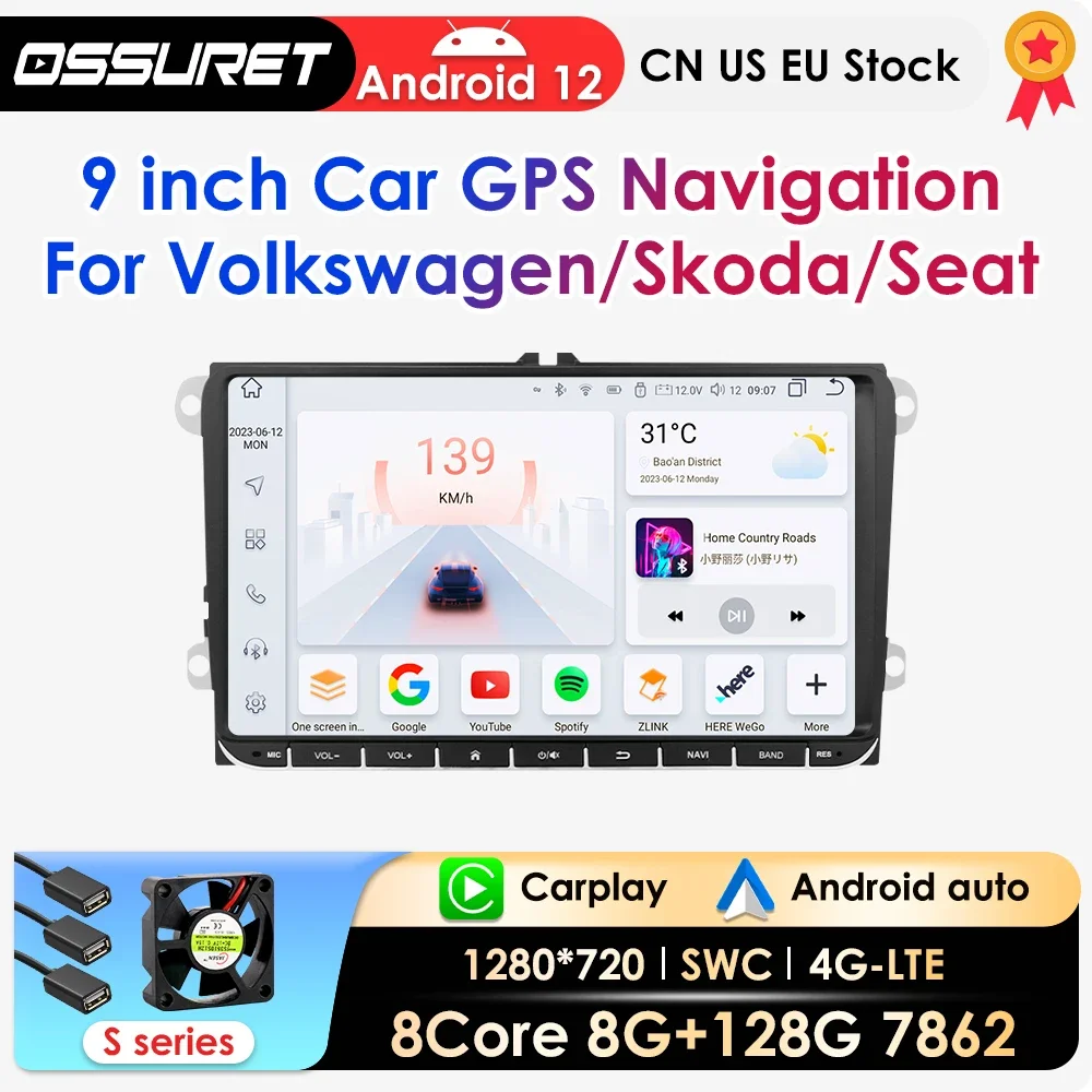 9 Pollici Android12 Autoradio Lettore Gps Navi Per Vw Seat Polo Golf 5 6 Polo Passat Cc B6 Tiguan Touran Eos Sharan Carplay 7862
