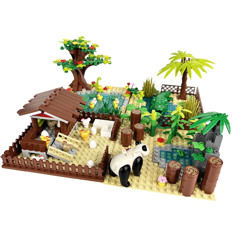 Compatibile Con Lego Zoo Moc Building Blocks Toys Farm Scene Mattoni Giocattoli Tiger Breeding House Duck Crocodile Pond Chicken Coop