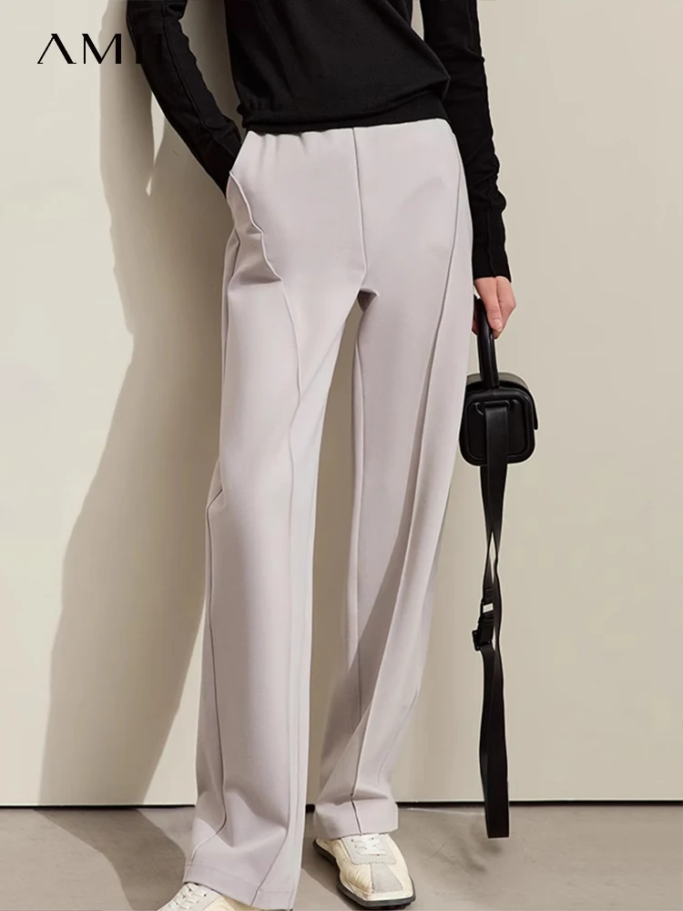Amii Minimalismo 2024 Primavera New Arc Split Pantaloni Casual Da Donna Pantaloni A Banana A Vita Alta Basics Femminili Pantaloni Larghi 12421059