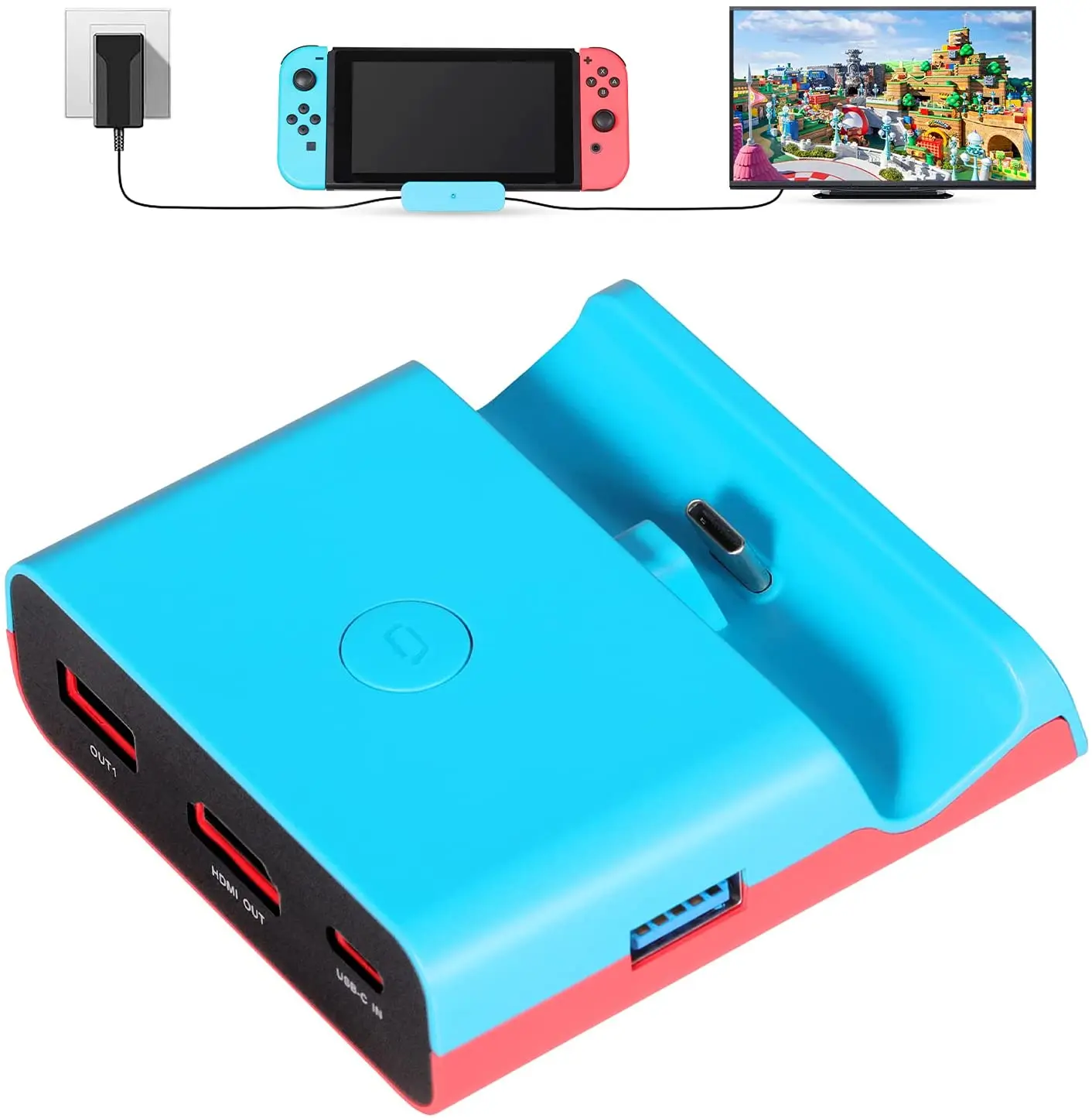 Dock Switch Per Nintendo Switch E Docking Station Per Switch Tv Modello Oled Con 4K/1080P Hdmi E Porta Usb 3.0 Usb 2.0 4K/1080P Hdmi
