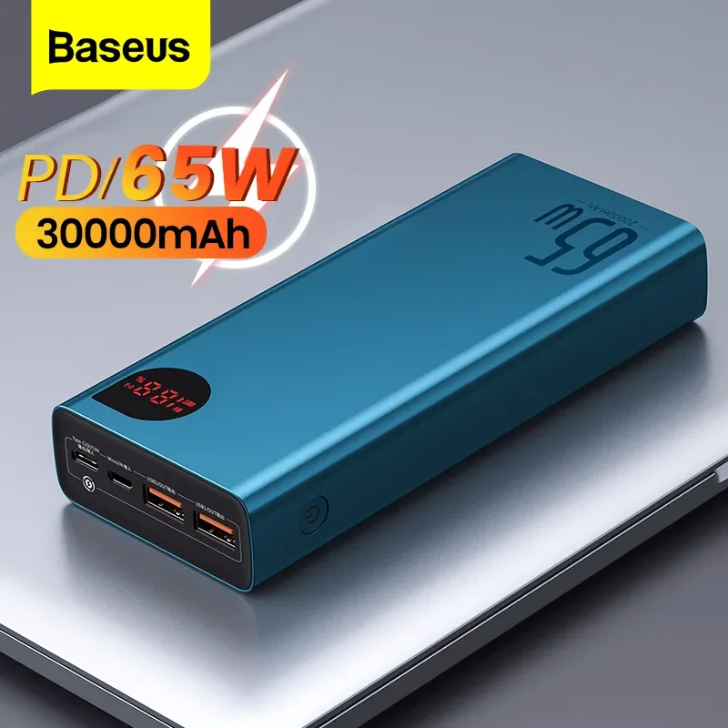Baseus Pd 65W Power Bank 30000Mah Caricabatteria Esterno A Ricarica Rapida Caricabatterie Portatile 20000Mah Powerbank Per Iphone Xiaomi Macbook