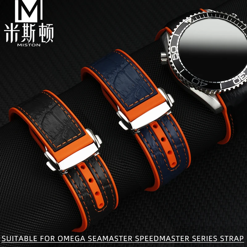 Adatto Per Omega Seamaster 300 Obatory Ocean Cosmos 600 Quarter Orange Orologio In Gomma Di Vacchetta Con Accessori Da Uomo