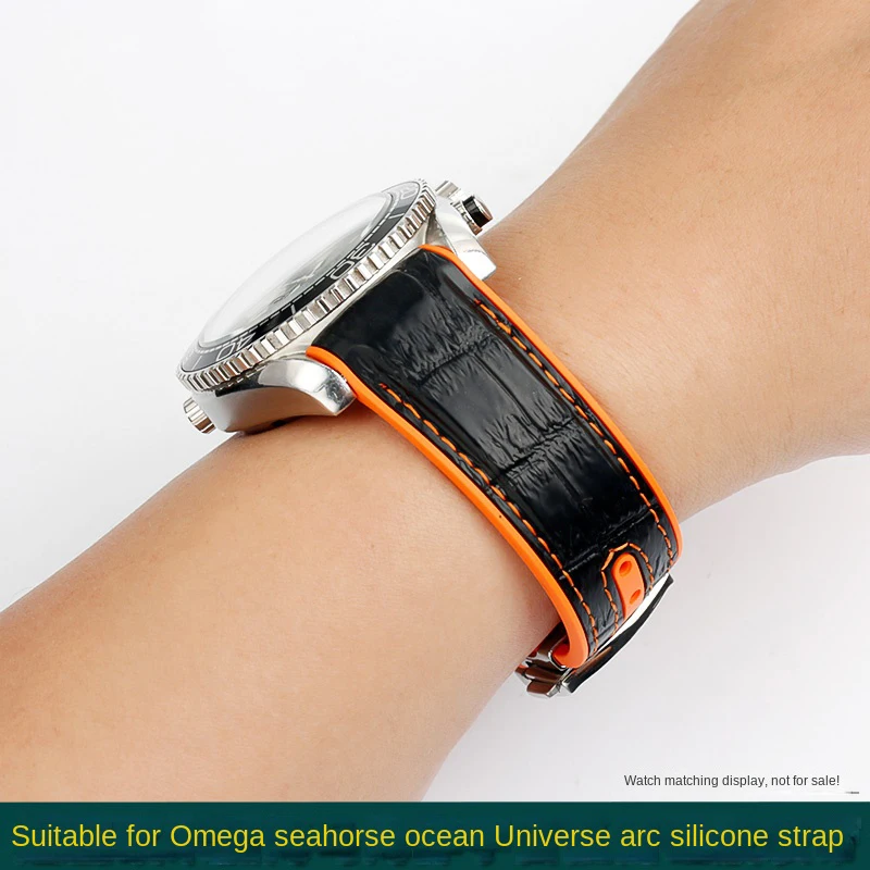 Adatto Per Omega Omega Ippocampo 300/600 Ocean Universe Orange Curved Interface Cinturino In Silicone Per Uomo 20Mm