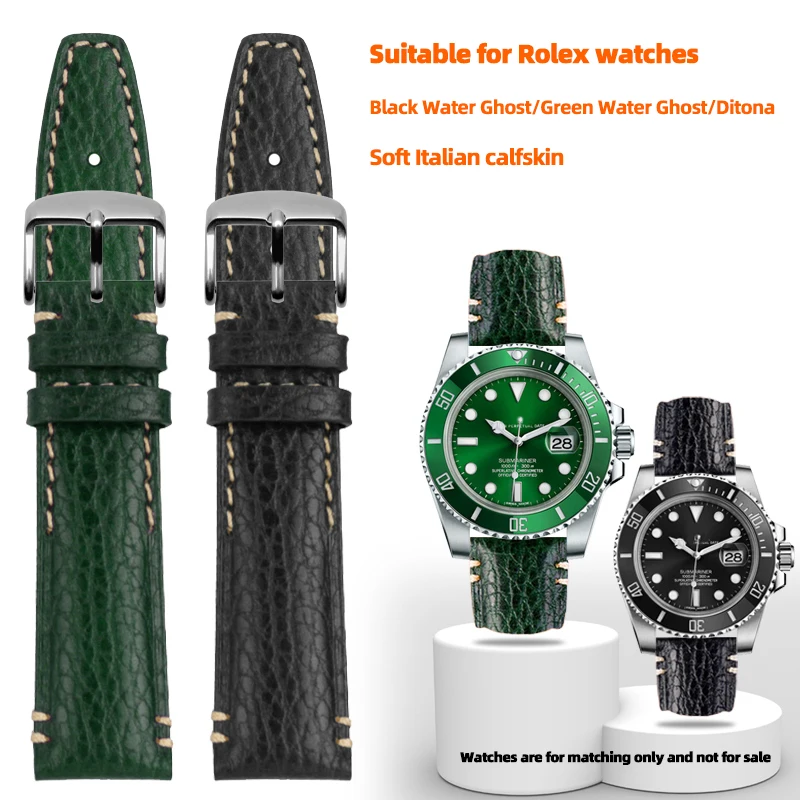 Cinturino Per Orologio Da Uomo In Pelle Bovina Italiana Per Rolex Black Green Water Ghost/Omega Seamaster 300 Citizen Cinturino In Pelle Bovina Cintur