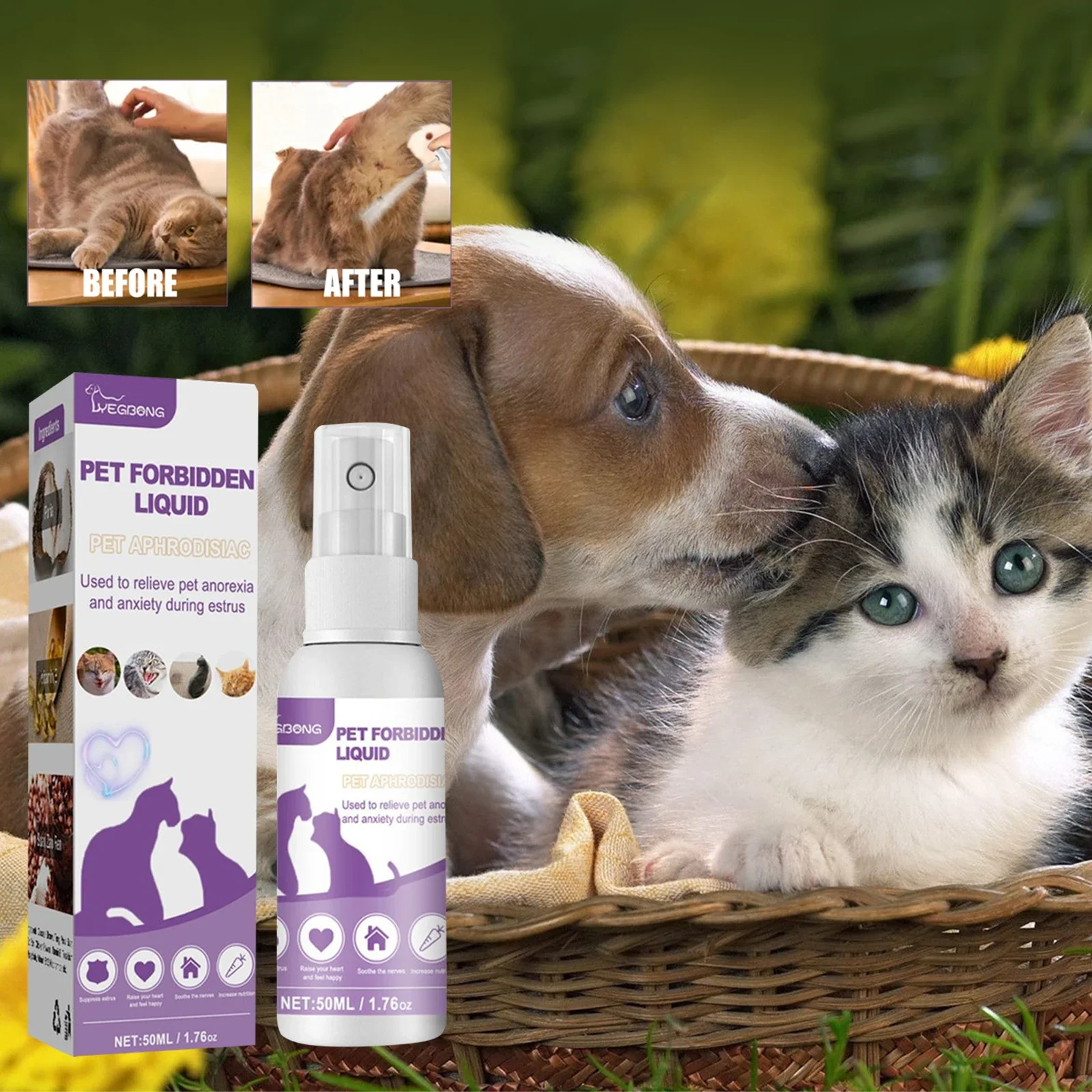Pet Estrus Spray Calmante Cat Anti Anxiety Liquid Prevenire L'Howling Pet Calming Gestire Le Emozioni Spray Calmante Per Cani Sani E Sicuri 50Ml