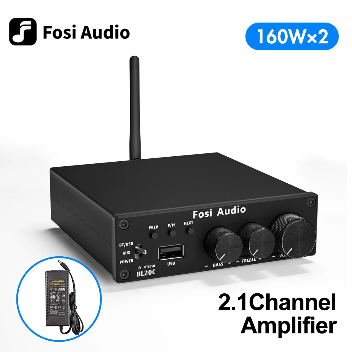 (Audio 160W Bl20C Antenna Bluetooth Amplificatore Di Potenza Audio Hifi 2.1 Mini Classe D Amp U-Disk Player Per Altoparlante Passivo Domestico