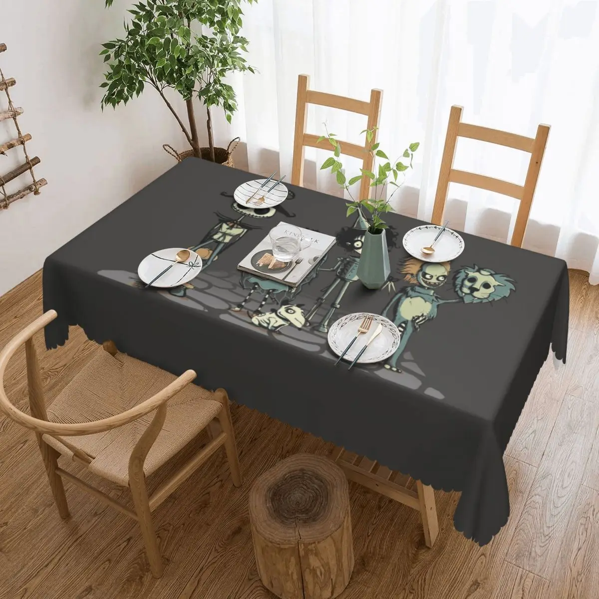 Tim Burton Horror Movie Rectangular Tablecloth Oilproof Table Cloth Gothic Halloween Film Table Cover