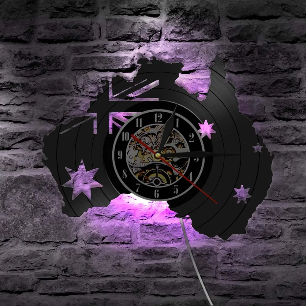 Bandiera Dell'Australia Orologio Da Parete Con Dischi In Vinile Patriottico Wall Art Australia Country Map Orologio Vintage Orologio Australia Souveni