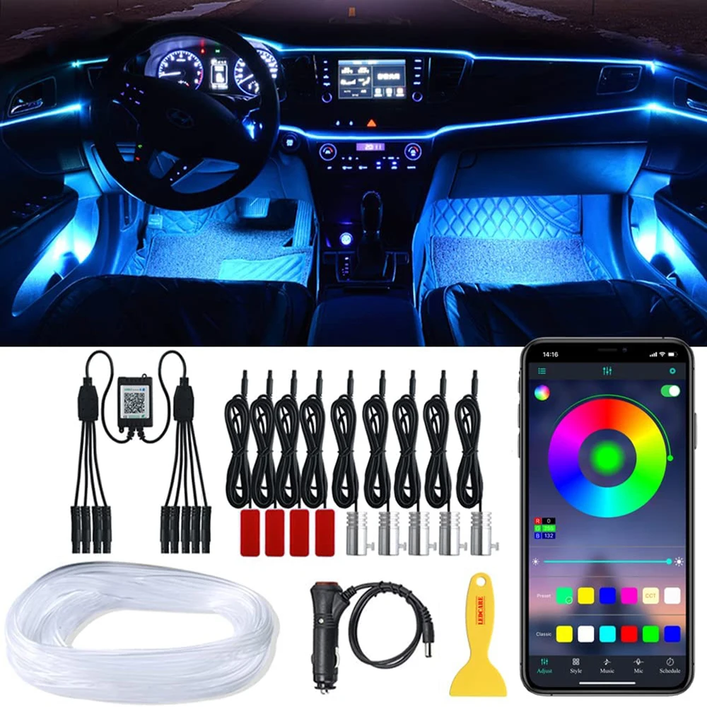 Rgb Fibra Ottica El Led Car Ambient Interior Foot Light App Sound Music Control Neon Led Strip Auto Atmosphere Lampade Decorative